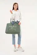 کیف کنواس بزرگ سبز با طرح الماس سه لایه