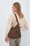 کیف دوشی کالیکو چرم‌دار قهوه‌ای