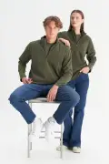 سویشرت پلاری مردانه خاکی ضد پرز با یقه ایستاده و طراحی استاندارد ضد سرما