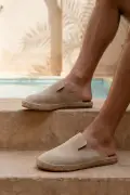 دمپایی اسپادریل با رویه چرم مصنوعی بژ دست‌ساز مردانه تررا