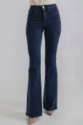 شلوار جین کمر بلند آبی کار شسته با خاصیت جمع کنندگی