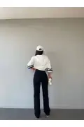 شلوار کتان گشاد مشکی با کمر بلند و الاستیک