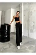 شلوار جین گشاد زنانه ناتالیا با کمر بسیار بلند و پارچه الاستیک مشکی