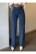 شلوار گشاد زنانه با طراحی خاص و رنگ آبی با کمر بلند