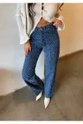 شلوار گشاد زنانه با طراحی خاص و رنگ آبی با کمر بلند