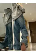 شلوار جین بگی با نوار سنگ شور به سبک وینتیج رترو