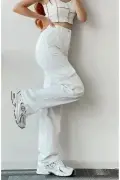 شلوار جین زنانه کمر بلند با جیب کلاهی سفید