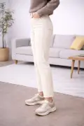 شلوار جین موم زنانه با کمر بلند رنگ بژ لیكرا لاین