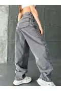 شلوار جین زنانه مشکی با برش عریض و کمر بلند