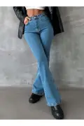 شلوار جین فاق بلند اسپانیایی - جین فلر تمام پنبه با جزئیات کهنه