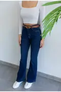 شلوار جین زنانه فِلِر کمرکش با طراحی اسپانیایی و رنگ آبی تیره