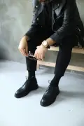 کفش کلاسیک مردانه چرم مشکی با بند