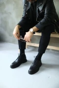 کفش کلاسیک مردانه چرم مشکی با بند