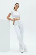 جین گشاد زنانه سفید با کمر بلند نوا