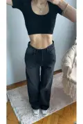 جین بگی مدل واید لگ شستشو شده مشکی