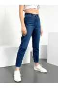 شلوار جین زنانه لیکرا دار کمر بلند آبی تیره مدل آنا