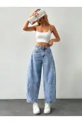شلوار جین زنانه فیت بالن با کمر بلند آبی روشن