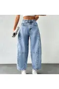 شلوار جین زنانه فیت بالن با کمر بلند آبی روشن
