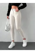 جین تنگ زنانه با کمر بلند و پاچه باریک بژ پاور لیکرا