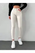 جین تنگ زنانه با کمر بلند و پاچه باریک بژ پاور لیکرا