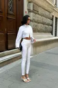 شلوار جین زنانه سفید سوپر اسلیم فیت با کشسانی بالا و کمر بلند مدل جنی