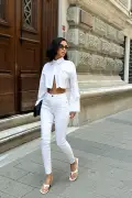شلوار جین زنانه سفید سوپر اسلیم فیت با کشسانی بالا و کمر بلند مدل جنی