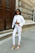 شلوار جین زنانه سفید سوپر اسلیم فیت با کشسانی بالا و کمر بلند مدل جنی