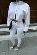 شلوار جین زنانه سفید سوپر اسلیم فیت با کشسانی بالا و کمر بلند مدل جنی