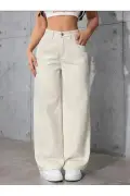 شلوار جین زنانه جینین مدل 90's با پاچه‌های عریض و راحت با کمر بلند
