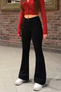شلوار زنانه کمر بلند لیكرا/کشسان پاچه اسپانیایی