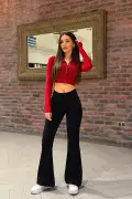 شلوار زنانه کمر بلند لیكرا/کشسان پاچه اسپانیایی