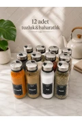 ست 12 عددی نمکدان و ادویه‌دان با درب فلزی ضد زنگ 250cc - 16*5 سانتی‌متر - 4 دهانه مختلف - همراه با برچسب هدیه