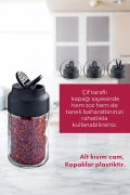 ست 8 عددی شیشه‌ای ادویه‌جات با درب دوگانه و پایه فلزی