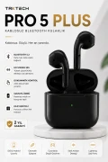 هدفون بی‌سیم بلوتوثی پرو 5 پلاس مشکی بلوتوث 5.3 TWS سازگار با iOS و Android با صدای استریو HD و کیس لمسی هدیه‌ای