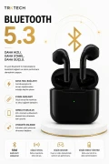هدفون بی‌سیم بلوتوثی پرو 5 پلاس مشکی بلوتوث 5.3 TWS سازگار با iOS و Android با صدای استریو HD و کیس لمسی هدیه‌ای