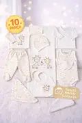 ست لباس ترخیص نوزاد تازه متولد شده 10 تکه آماده در کیف زایمان مادر با طرح زرافه رنگ اکریلیک 100% پنبه