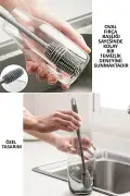 فرچه تمیزکننده شیشه شیر با دسته بلند و عملکرد چرخشی 360 درجه