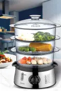بخارپز 800 وات با ظرفیت 8.4 لیتر و تایمر 60 دقیقه‌ای بدون BPA