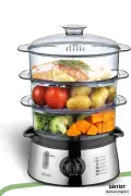 بخارپز 800 وات با ظرفیت 8.4 لیتر و تایمر 60 دقیقه‌ای بدون BPA