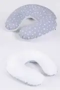بالش شیردهی دوطرفه / بالش حمایت نوزاد، بالش بارداری، پارچه پنبه‌ای با طرح ستاره‌ای خاکستری