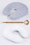 بالش شیردهی دوطرفه / بالش حمایت نوزاد، بالش بارداری، پارچه پنبه‌ای با طرح ستاره‌ای خاکستری
