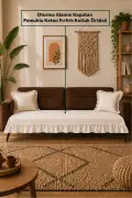YMN | روکش مبل بوهمی با لبه‌های چین‌دار از پنبه و کتان | قابل شستشو، ضد لغزش، روکش مدرن برای کاناپه و مبل با طراحی شیک