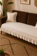 YMN | روکش مبل بوهمی با لبه‌های چین‌دار از پنبه و کتان | قابل شستشو، ضد لغزش، روکش مدرن برای کاناپه و مبل با طراحی شیک