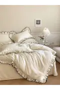 ست روتختی دو نفره پنبه‌ای با حاشیه فری و رنگ اکرو