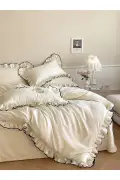 ست روتختی دو نفره پنبه‌ای با حاشیه فری و رنگ اکرو