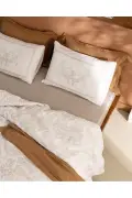 ست روتختی دو نفره با ملحفه چاپی از 100% پنبه - بژ