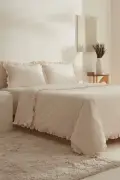 ست روتختی دو نفره با پارچه 100% پنبه مدل پیور رافل رنگ روشن بژ