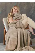 پتو تلویزیونی دلوکس ول‌سافت بژ تک‌نفره 150x200 سانتی‌متر
