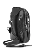 کیف دوشی مردانه، کیف بدن، کیف کمر و کوله پشتی سیاه از چرم وگان مدل Etn-72-s