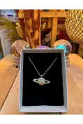 ست هدیه گوی برفی دختر برفی زحل با تغییر رنگ 3D و گردنبند زحل از استیل ضد زنگ